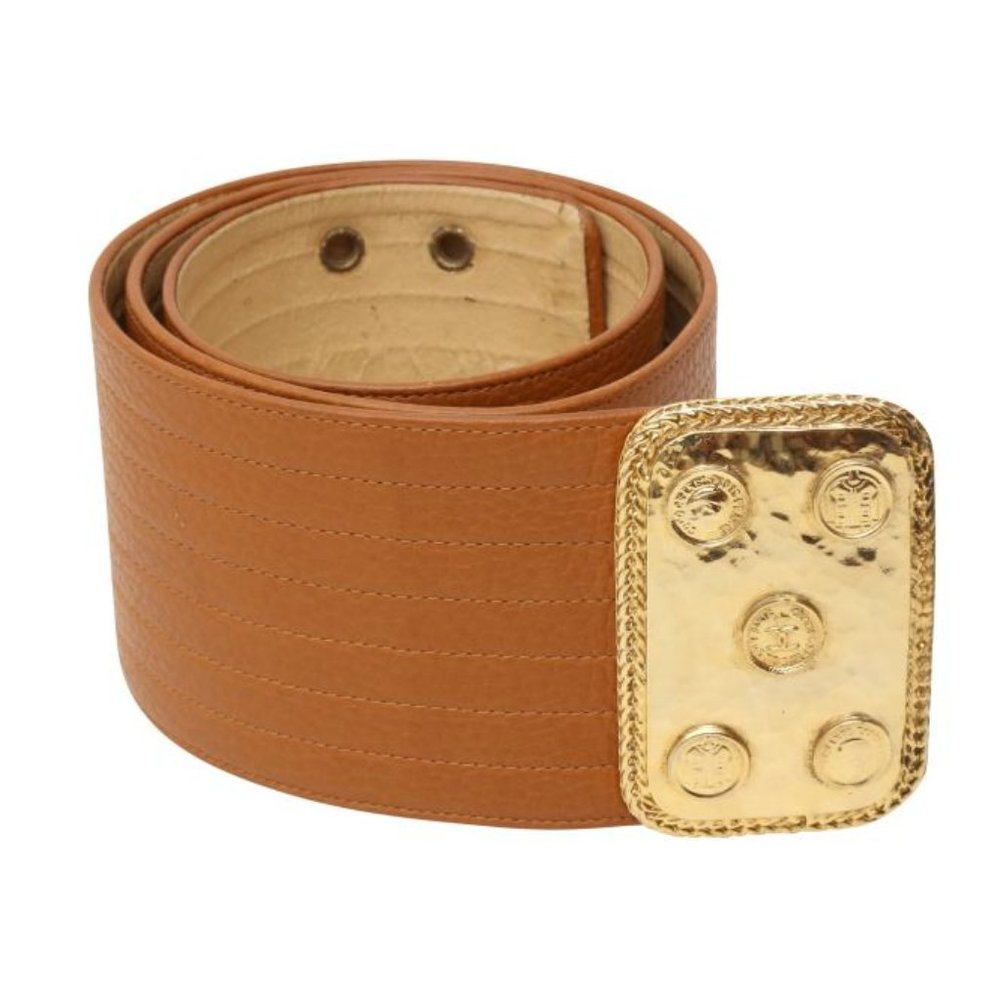 Chanel Tan Medallion Waist Belt - Size 80